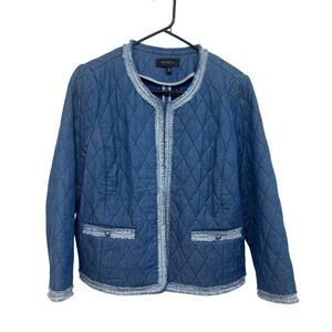 Classic Quilted Denim Jacket Talbots Blue Tweed Trim Size 12